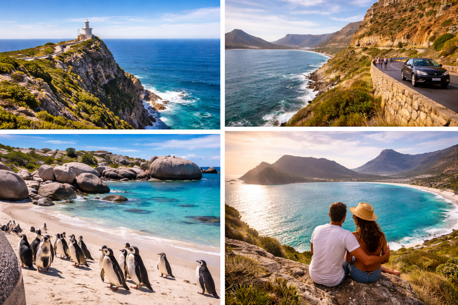 Cape Peninsula tour showing Cape Point lighthouse, Boulders Beach penguins and Chapman’s Peak coastal drive