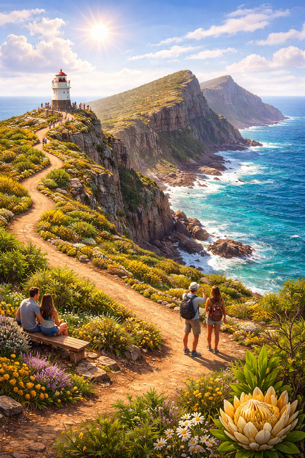 Cape Point lighthouse with ocean cliffs and scenic coastal views in Cape Town