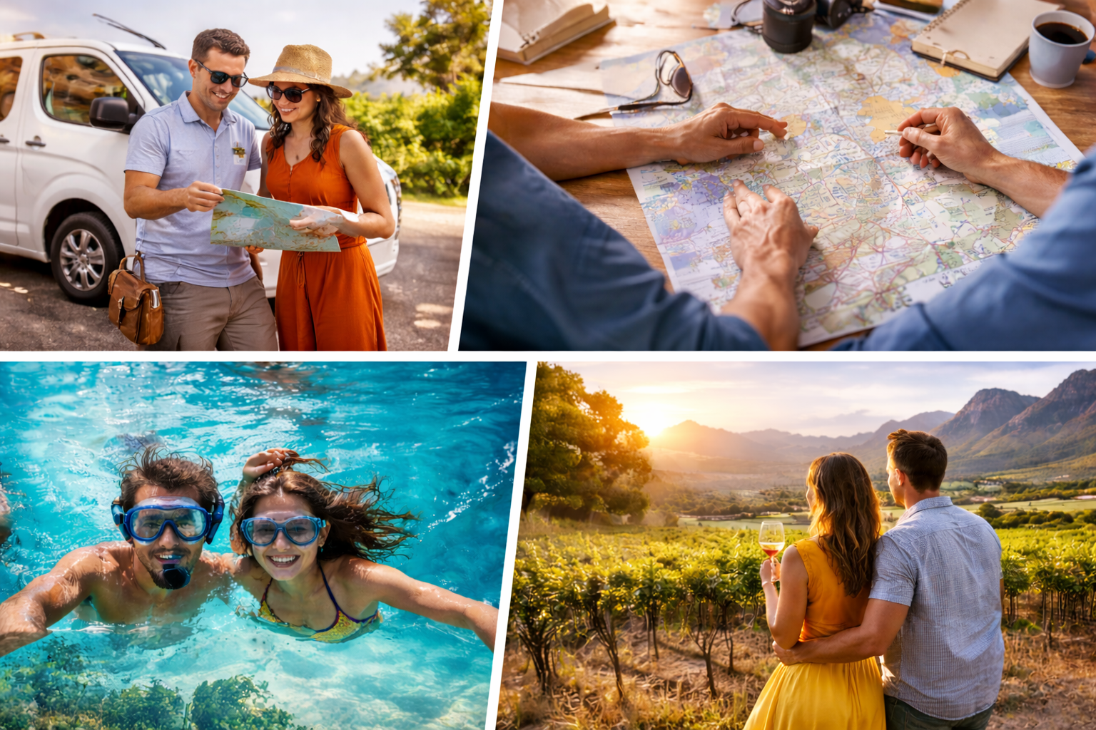 Tailor made Cape Town tour collage showing custom travel planning, private experiences and personalized activities